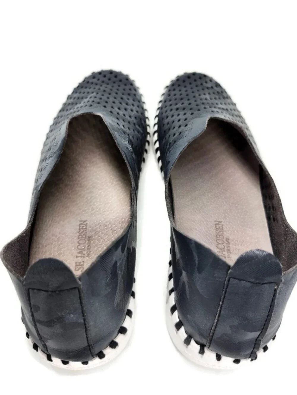 Ilse Jacobsen Tulip Navy Blue Camo Laser Cut Mircofiber Slip-On Loafer Flats
